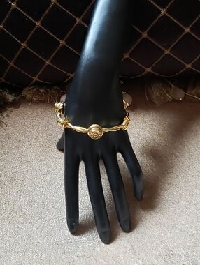 Gold-Tone Barbed Wire & Bullet Shell Bangle Bracelet